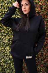 Oversized Contrast Back Print Hoodie - Black